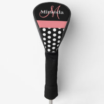 Black White Pink Monogram Script Polka Dot Golf He