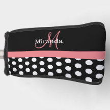 Black White Pink Monogram Script Polka Dot