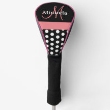 Black White Pink Monogram Script Polka Dot