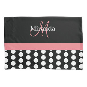 Black White Pink Monogram Script Polka Dot Std Pillowcase