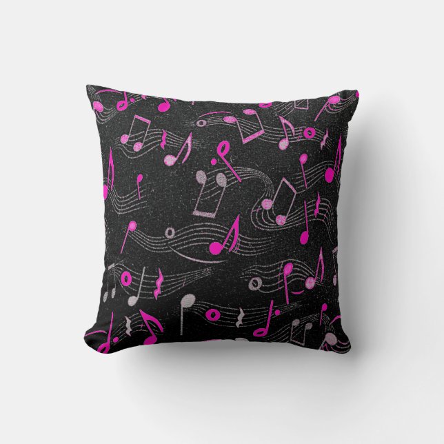 Black White Pink  Music note Throw pillow (Front)