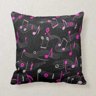 Black White Pink Music note Throw pillow