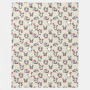 Black, White, & Pink Panda Bears Fleece Blanket