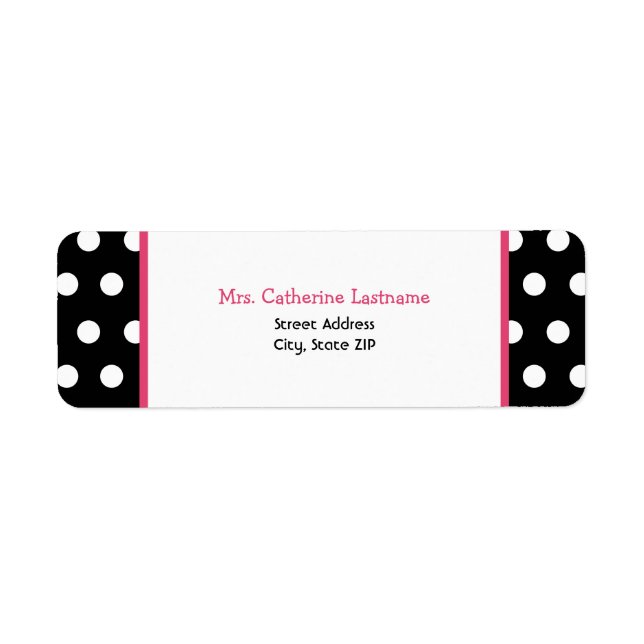 Black White & Pink Polka Dot Address Label Sticker (Front)