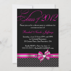 Black White Pink Polka Dot Graduation Invitation