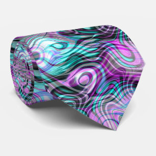 Black White Pink Purple Aqua Turquoise Fractals Tie