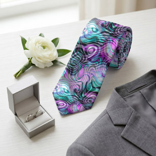 Black White Pink Purple Aqua Turquoise Fractals Tie