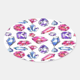Black, White, Pink, Purple - Crystal Gem Sketch Oval Sticker