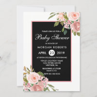 Black White Pink Rose Gold Flowers Baby Shower