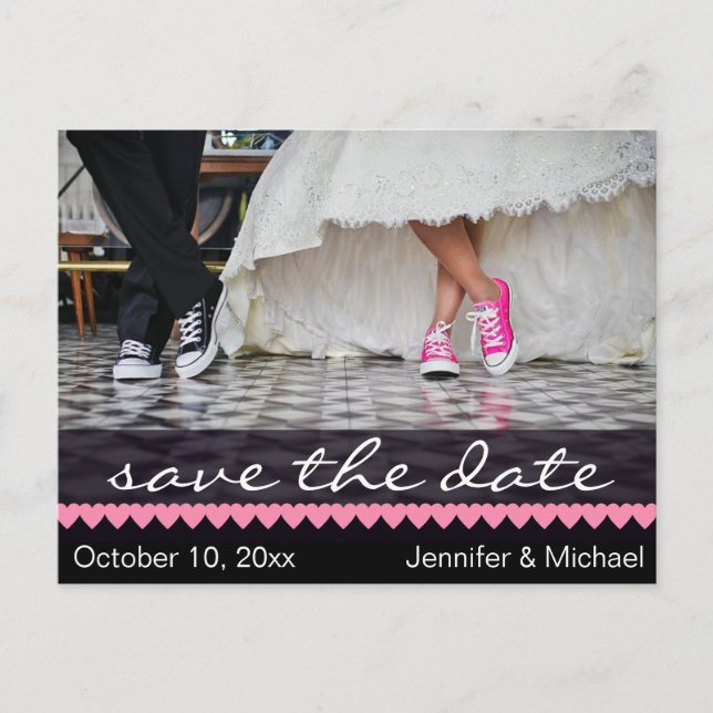 Black White Pink Sneakers Save the Date Announcement Postcard (Front)
