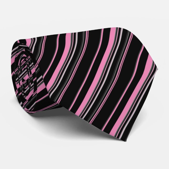 Black White Pink Striped Pattern Tie (Rolled)