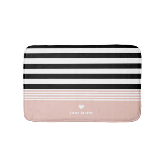 Black, White & Pink Striped Personalised Bath Mat