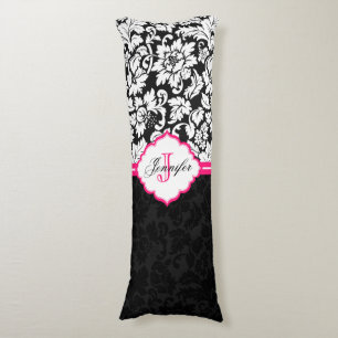 Black White & Pink Vintage Floral Damasks Body Cushion