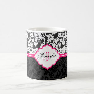 Black White & Pink Vintage Floral Damasks Coffee Mug