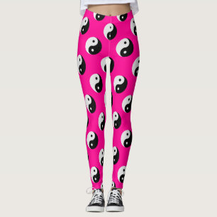 black white pink yin yang leggings