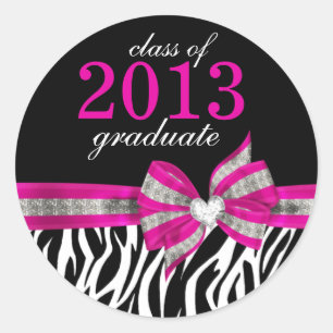 Black White Pink Zebra Graduation Seal Sticker