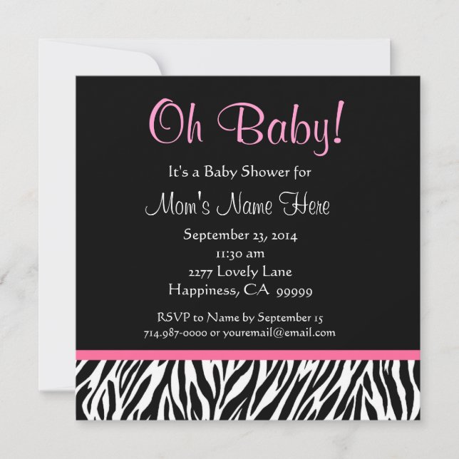Black White Pink Zebra Print Baby Shower Invitation (Front)