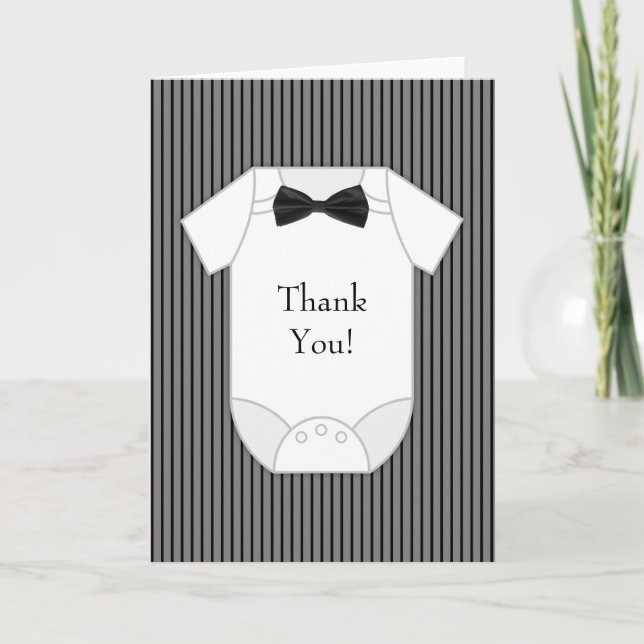 Black White Pinstripe Baby Boy Thank You Cards (Front)