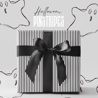 Black & White Pinstripe Halloween Wrapping Paper
