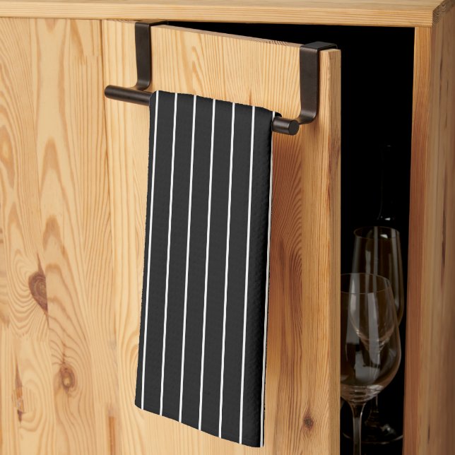 Black White Pinstripe Pattern Tea Towel (Thirds Fold)