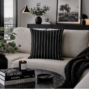 Black White Pinstripe Vertical Stripe Sleek Modern Cushion