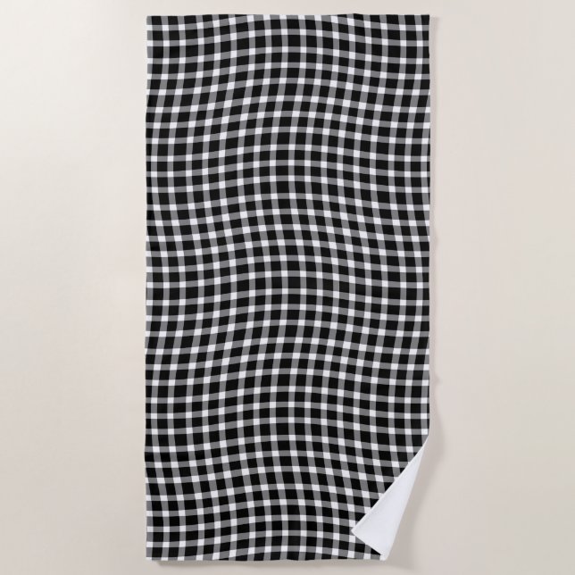 Black White Plaid Checker Seamless Pattern Beach Towel (Front)
