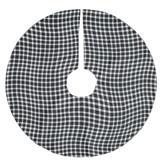 Black White Plaid Checker Seamless Pattern Brushed Polyester Tree Skirt (Front)