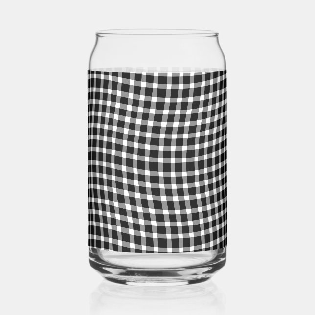 Black White Plaid Chequered Seamless Pattern Can Glass (Front)