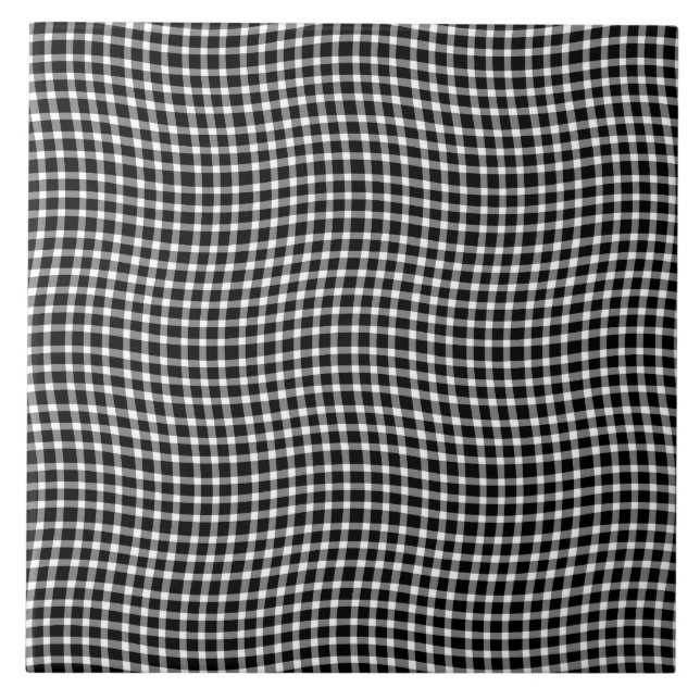 Black White Plaid Chequered Seamless Pattern Ceramic Tile (Front)