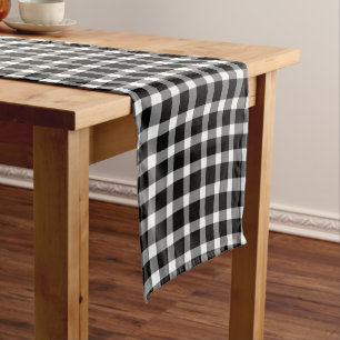 Black White Plaid Chequered Seamless Pattern Short Table Runner