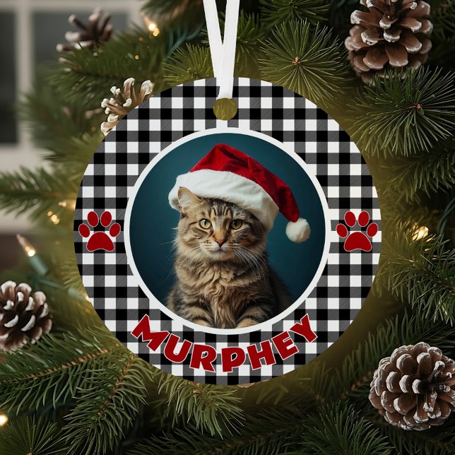 Black & White Plaid Christmas Custom Pet Metal Tree Decoration (Creator Uploaded)