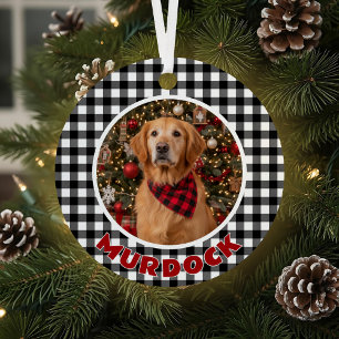 Black & White Plaid Christmas Personalized Pet Metal Tree Decoration
