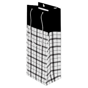Black, White, Plaid, Classy, Chic, Modern, Stylish Wine Gift Bag