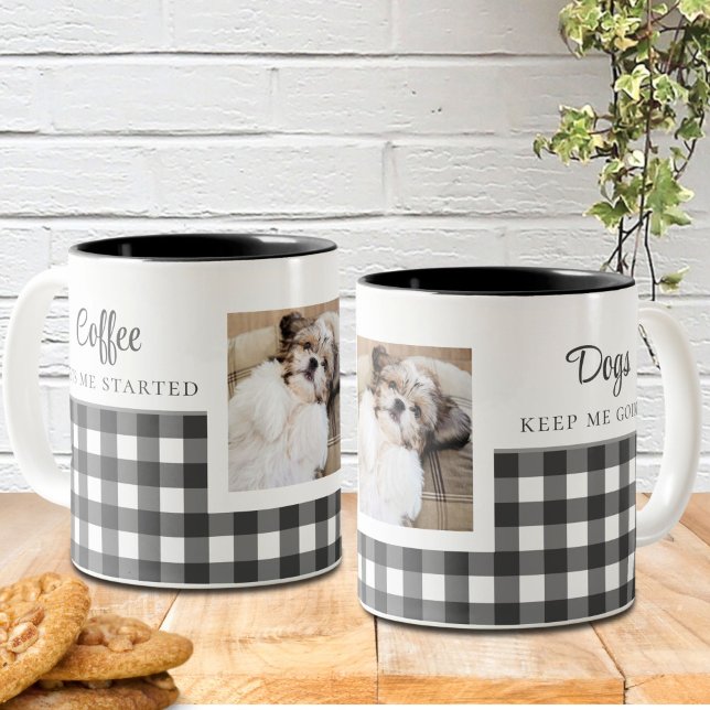 Black White Plaid Dog Photo Two-Tone Coffee Mug (Creator Uploaded)