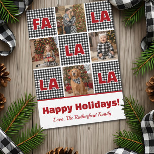 Black & White Plaid Fa La La Photo Christmas Holiday Card