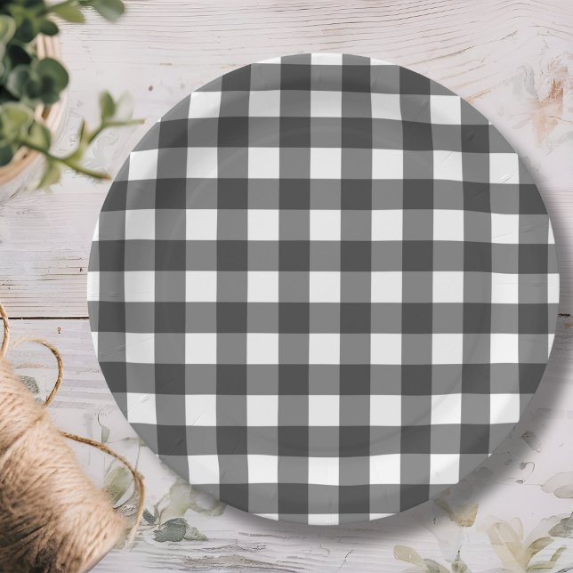 Black & White Plaid Gingham Paper Plate (Creator Uploaded)