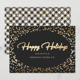 Black White Plaid Gold Snow Business Holiday Cards