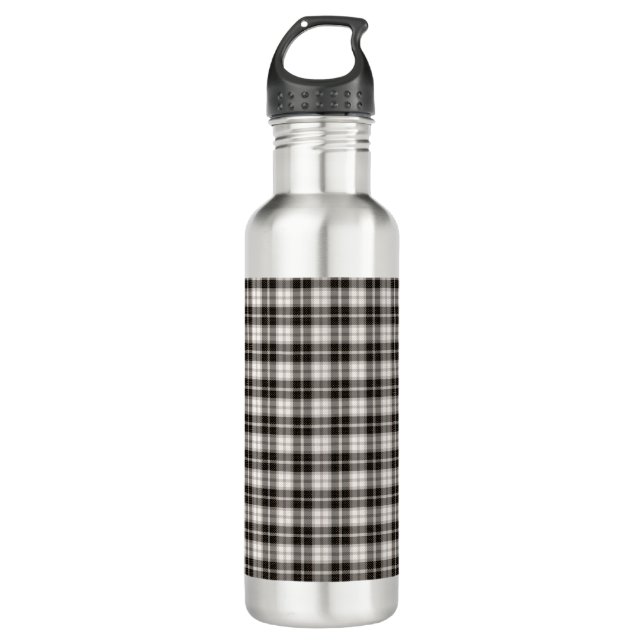 Black White Plaid Grey 710 Ml Water Bottle (Front)