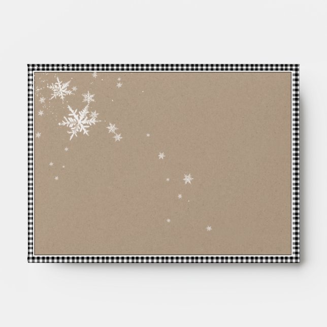 Black White Plaid Kraft Paper Snowflake 4x6" Envelope (Front)