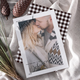 Black & White Plaid  Merry & Married Photo Holiday Card