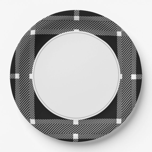 Black & White Plaid   Paper Plate (Front)