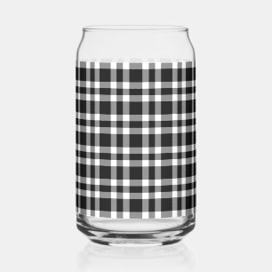 Black White Plaid Pattern Can Glass