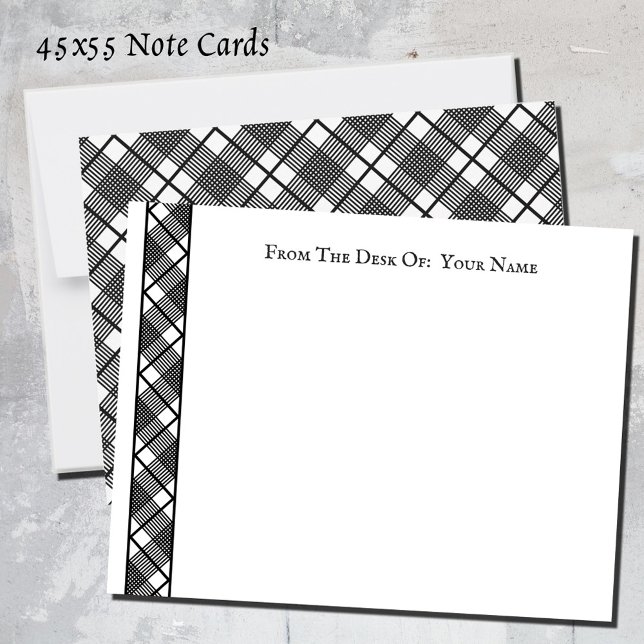 Black White Plaid Pattern Editable 4.5x5.5 Card (Black and white plaid pattern note cards)