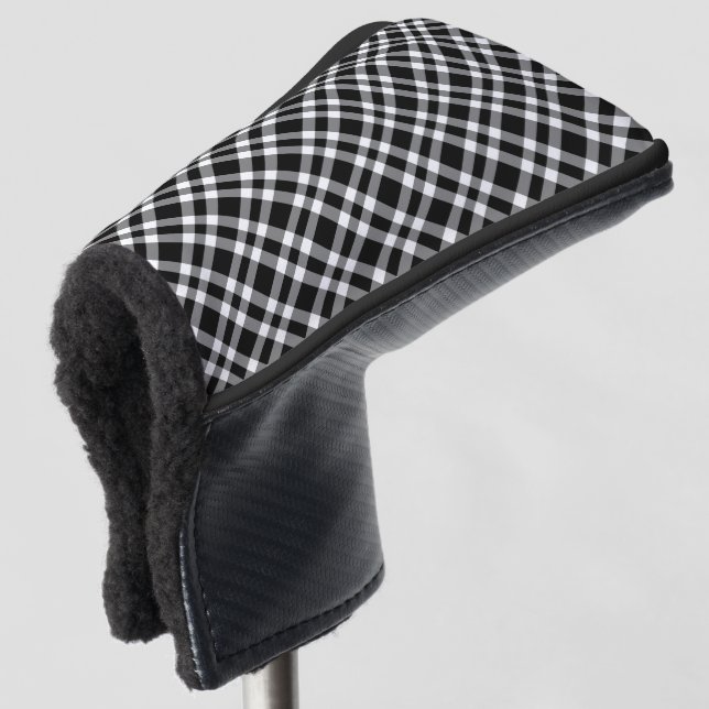 Black White Plaid Pattern Golf Head Cover (3/4 Front)