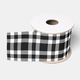 Black White Plaid Pattern Grosgrain Ribbon