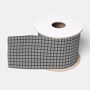 Black White Plaid Pattern Grosgrain Ribbon