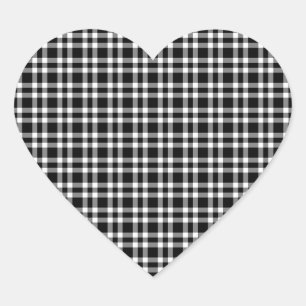 Black White Plaid Pattern Heart Sticker