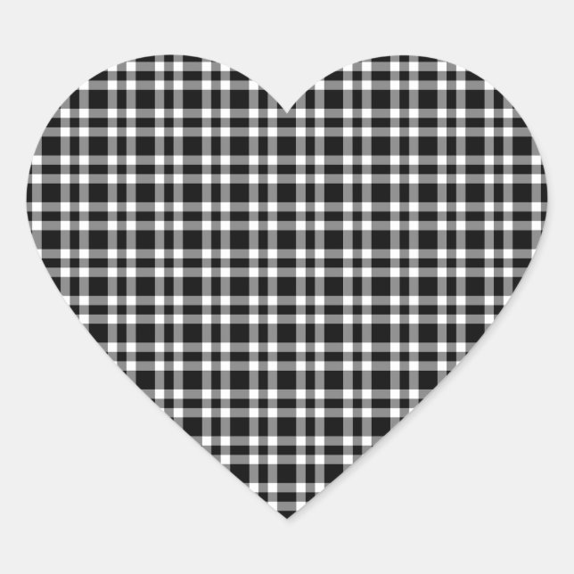 Black White Plaid Pattern Heart Sticker (Front)