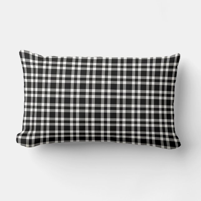 Black White Plaid Pattern Lumbar Cushion (Front)