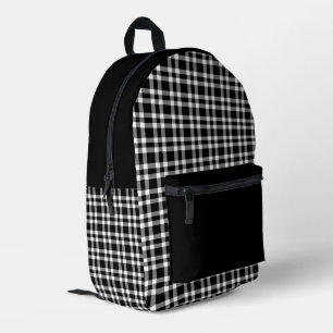 Black White Plaid Pattern Printed Backpack
